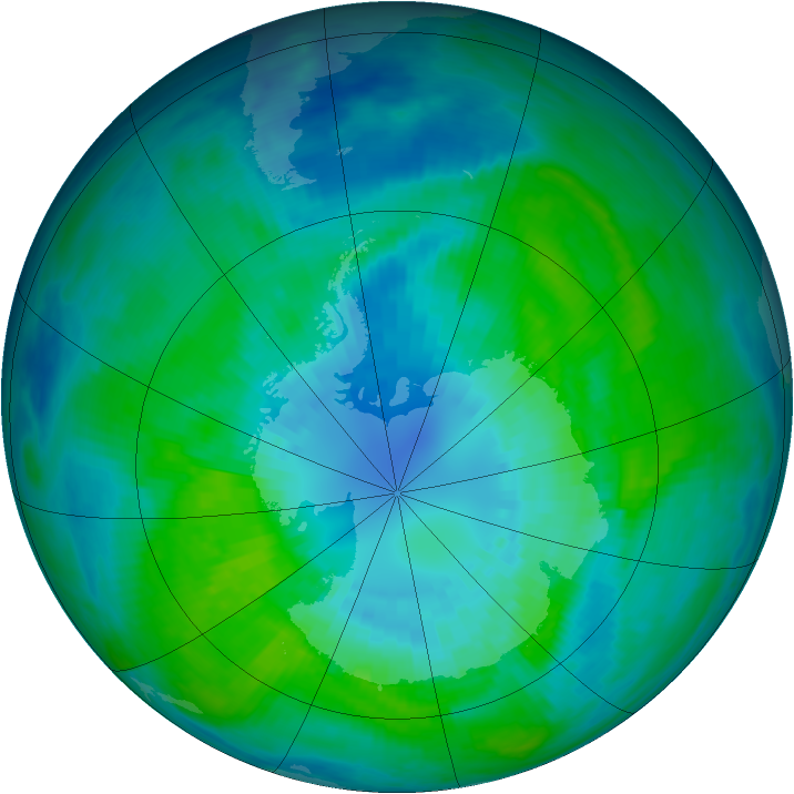 Antarctic ozone map for 02 April 1992